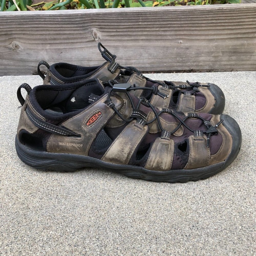 KEEN TARGHEE Waterproof Leather Sandals Shoes Men's 14 Brown Hiking Outdoors - Picture 1 of 8